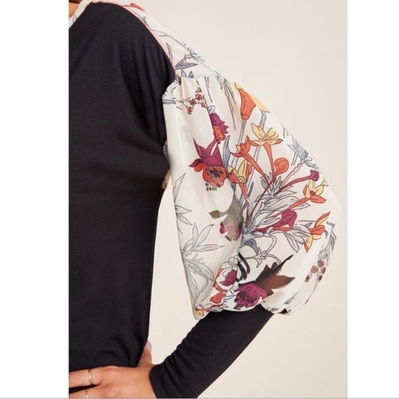 Anthropologie Tiny Raye Balloon Sleeve Mixed Media Blouse Black Size Small - Picture 4 of 16